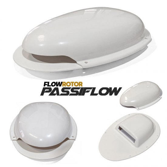 FLOWROTOR Van Roof Vent Air Passive Extractor Duct Scoop Ventilator WHITE