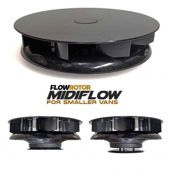 FLOWROTOR Midiflow Low Profile Spinning Van Roof Vent Air Extractor Ventilator BLACK
