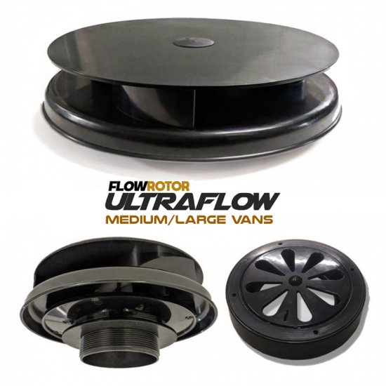 FLOWROTOR UltraFlow Low Profile Spinning Van Roof Vent Air Extractor Ventilator BLACK