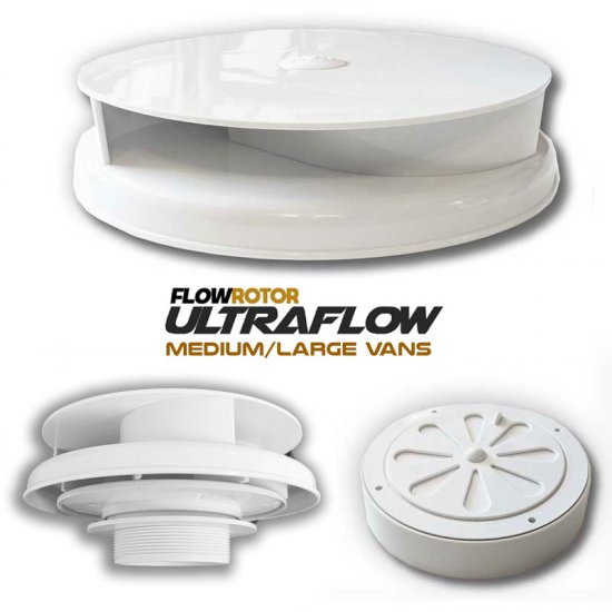 FLOWROTOR UltraFlow Low Profile Spinning Van Roof Vent Air Extractor Ventilator WHITE