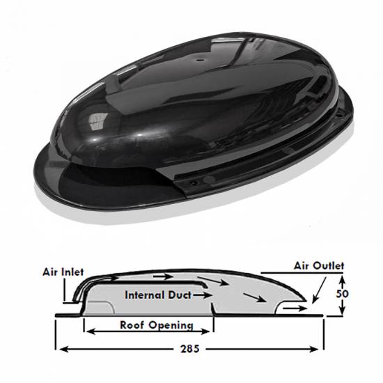 FLOWROTOR Van Roof Vent Passive Air Extractor Duct Scoop Ventilator BLACK