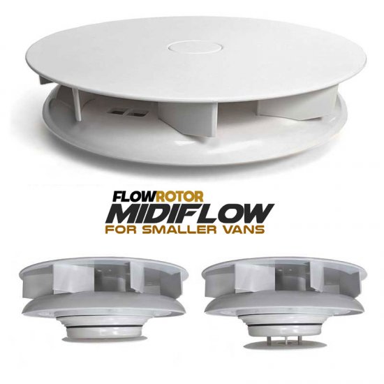 FLOWROTOR Midiflow Low Profile Spinning Van Roof Vent Air Extractor Ventilator WHITE