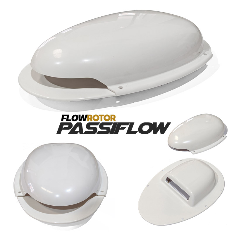 FLOWROTOR Van Roof Vent Air Passive Extractor Duct Scoop Ventilator WHITE