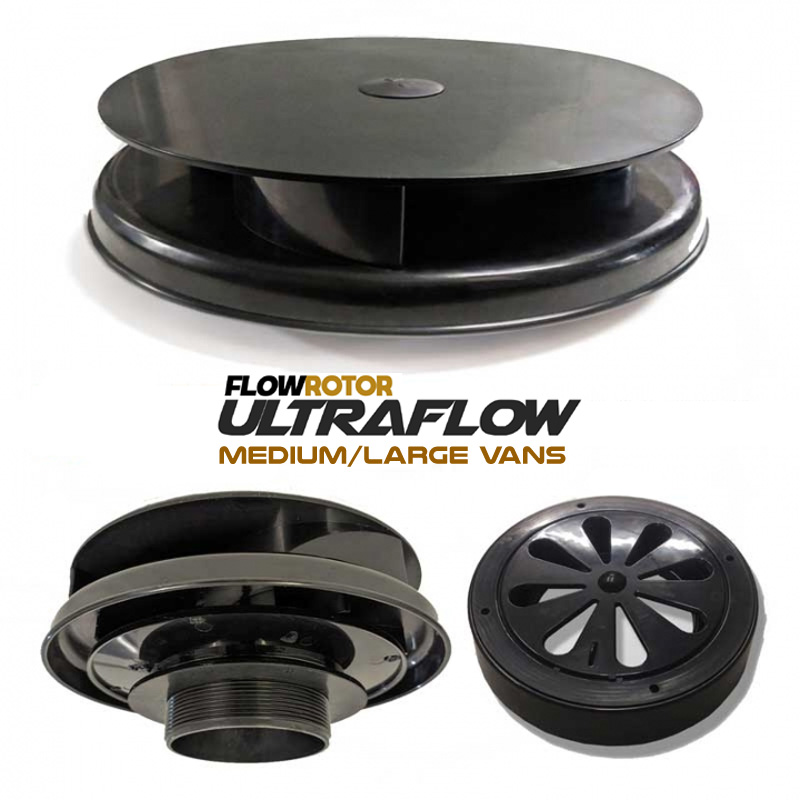 FLOWROTOR UltraFlow Low Profile Spinning Van Roof Vent Air Extractor Ventilator BLACK